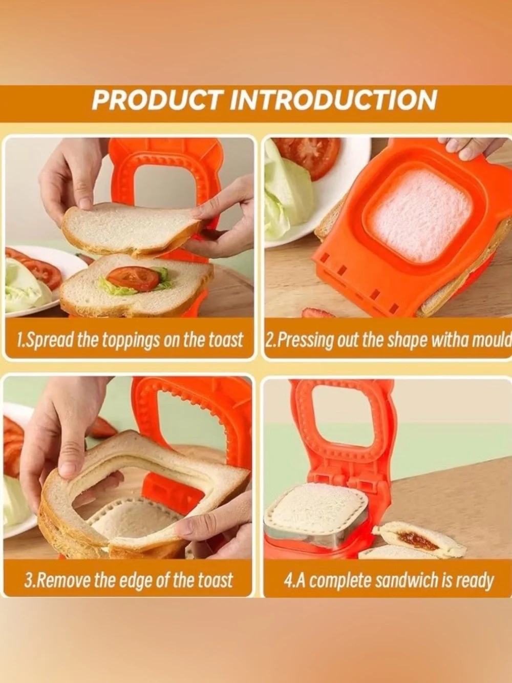 💞 New Orange Square Uncrustable-Style Sandwich Cutter and Sealer